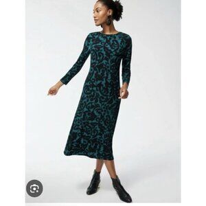 Chicos Travelers Midi Dress Women L Green Black Stretch Modest Career Church